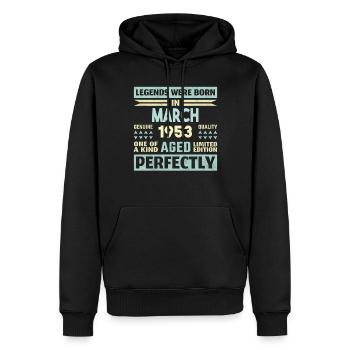71. Geburtstag März Jahrgang 1953 Geschenkidee - Männer Premium Bio Hoodie - Schwarz - Vorne - Nico (187cm)