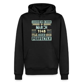 76e anniversaire mars Vintage 1948 idée cadeau - Sweat à capuche Premium bio Homme - noir - Devant - Nico (187cm)