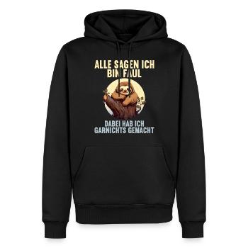 Meine Eltern Alle sagen ich bin faul Faultier - Männer Premium Bio Hoodie - Schwarz - Vorne - Nico (187cm)
