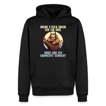 Meine Eltern Alle sagen ich bin faul Faultier - Männer Premium Bio Hoodie - Schwarz - Vorne - Nico (187cm)