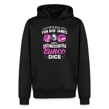Bunco - Männer Premium Bio Hoodie - Schwarz - Vorne - Nico (187cm)