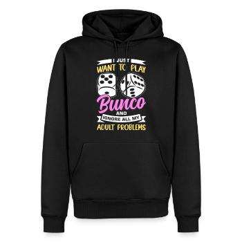 Bunco - Männer Premium Bio Hoodie - Schwarz - Vorne - Nico (187cm)