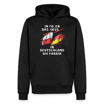 USINE DE LA MAISON DE LA POLOGNE EN ALLEMAGNE - Sweat à capuche Premium bio Homme - noir - Devant - Nico (187cm)