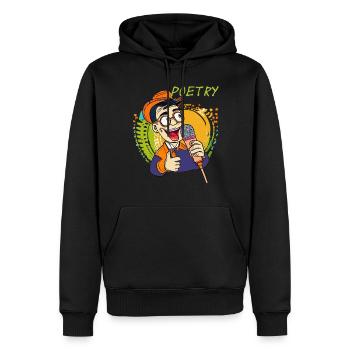MANN MIKROFON POETRY - Männer Premium Bio Hoodie - Schwarz - Vorne - Nico (187cm)
