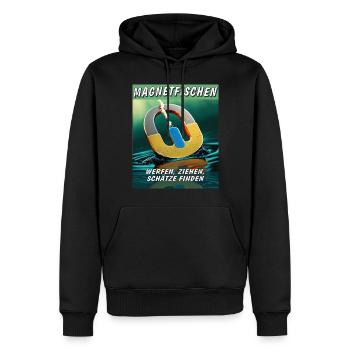 PÊCHE À L’AIMANT, LANCER, TRAÎNER, TROUVER DES TRÉSORS - Sweat à capuche Premium bio Homme - noir - Devant - Nico (187cm)
