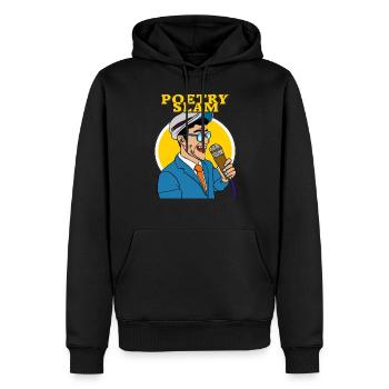 MANN MIKROFON POETRY SLAM - Männer Premium Bio Hoodie - Schwarz - Vorne - Nico (187cm)