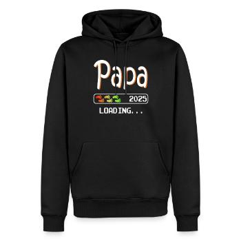 Futur papa 2025 chargement père grossesse - Sweat à capuche Premium bio Homme - noir - Devant - Nico (187cm)