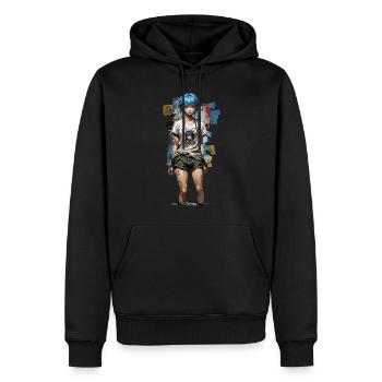 Design de style de rue anime avec des cheveux bleus - Sweat à capuche Premium bio Homme - noir - Devant - Nico (187cm)
