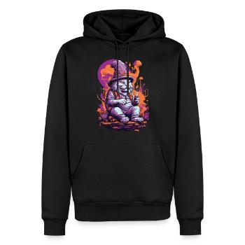 Psychedelic Art Forest Mushrooms Goa Trance Cat - Men’s Premium Organic Hoodie - black - Front - Nico (187cm)