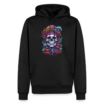Psychedelic Art Skull Wald Pilze Musik Festival - Männer Premium Bio Hoodie - Schwarz - Vorne - Nico (187cm)