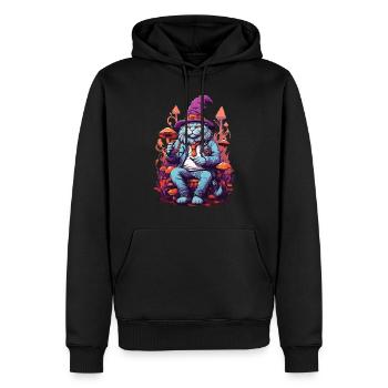 Art psychédélique chat Champignons forestiers Festival de musique - Sweat à capuche Premium bio Homme - noir - Devant - Nico (187cm)