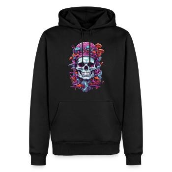 Psychedelic Art und Wald Pilze Skull Design - Männer Premium Bio Hoodie - Schwarz - Vorne - Nico (187cm)