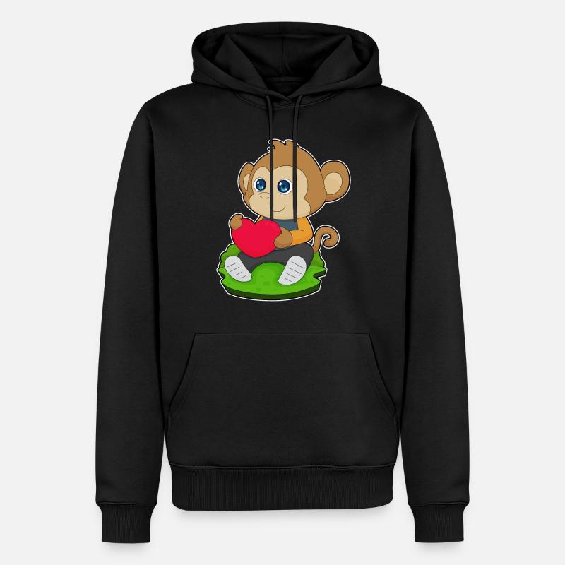 Affe Herz Luftballon - Männer Premium Bio Hoodie - Schwarz
