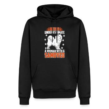 Frau mit Samojede Schlittenhund - Männer Premium Bio Hoodie - Schwarz - Vorne - Nico (187cm)