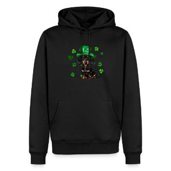 Teckel St Patrick’s Day Shamrock - Sweat à capuche Premium bio Homme - noir - Devant - Nico (187cm)
