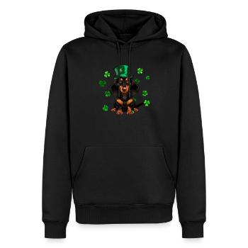 Teckel St Patrick’s Day Shamrock - Sweat à capuche Premium bio Homme - noir - Devant - Nico (187cm)