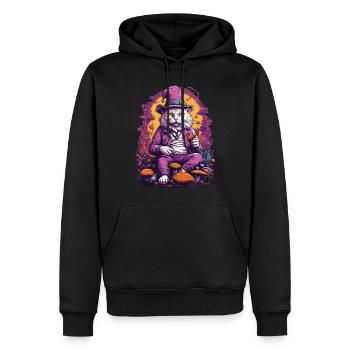 Chat psychédélique Art musique Festival champignons des bois - Sweat à capuche Premium bio Homme - noir - Devant - Nico (187cm)