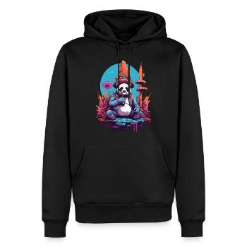 Pandabär Psychedelic Art Musik Festival Wald Pilze - Männer Premium Bio Hoodie - Schwarz - Vorne - Nico (187cm)