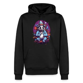 Panda ours psychédélique Art musique forêt champignons - Sweat à capuche Premium bio Homme - noir - Devant - Nico (187cm)
