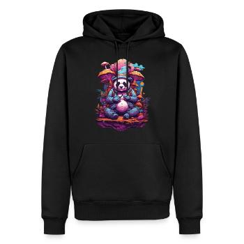 Pandabär Psychedelic Art Musik Festival Wald Pilze - Männer Premium Bio Hoodie - Schwarz - Vorne - Nico (187cm)