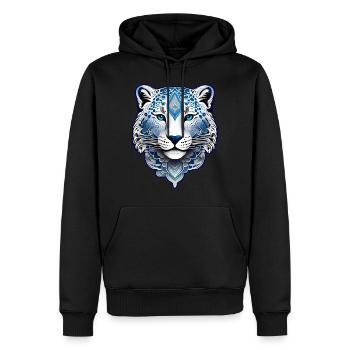Motif mystique Mystérieux léopard des neiges - Sweat à capuche Premium bio Homme - noir - Devant - Nico (187cm)