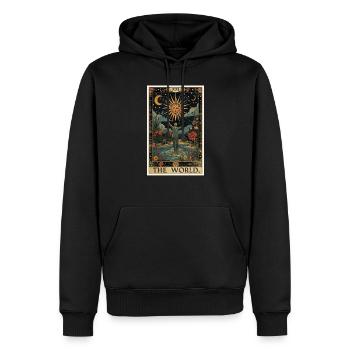 Cartes de tarot Carte de tarot Le monde Le monde - Sweat à capuche Premium bio Homme - noir - Devant - Nico (187cm)