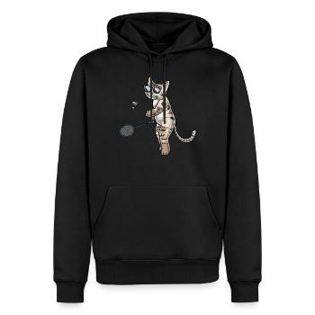 Lustige Badminton-katze - Männer Premium Bio Hoodie - Schwarz - Vorne - Nico (187cm)