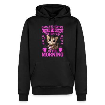 Chats et café Matin Grouch Lève-tard - Sweat à capuche Premium bio Homme - noir - Devant - Nico (187cm)