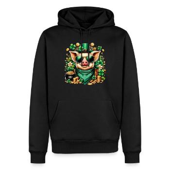 Cooles Schwein mit Kleeblatt - Männer Premium Bio Hoodie - Schwarz - Vorne - Nico (187cm)