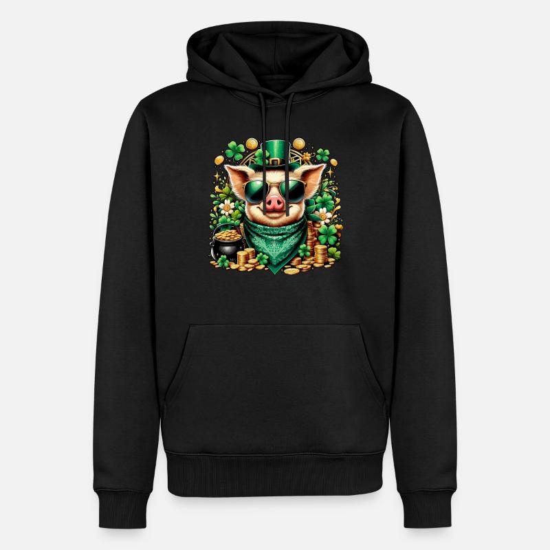 Cooles Schwein mit Kleeblatt - Männer Premium Bio Hoodie - Schwarz