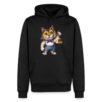 CHAT AVEC CLOCHETTE À MAIN - Sweat à capuche Premium bio Homme - noir - Devant - Nico (187cm)
