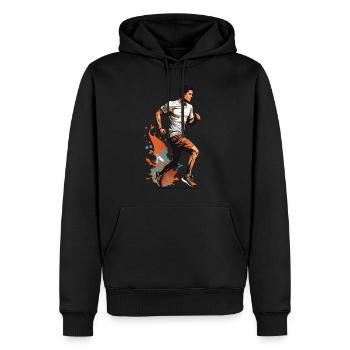 Streetwear, Jogging, Design, Esthétique, Fitness - Sweat à capuche Premium bio Homme - noir - Devant - Nico (187cm)