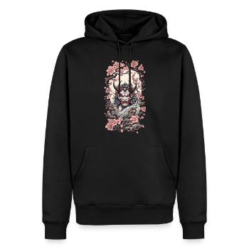 Fleur de cerisier Yokai Oni japonais démon Design - Sweat à capuche Premium bio Homme - noir - Devant - Nico (187cm)