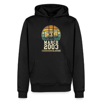 21ème anniversaire mars millésime 2003 idée cadeau - Sweat à capuche Premium bio Homme - noir - Devant - Nico (187cm)