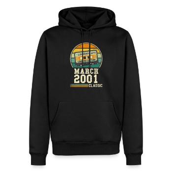 23. Geburtstag März Jahrgang 2001 Geschenkidee - Männer Premium Bio Hoodie - Schwarz - Vorne - Nico (187cm)