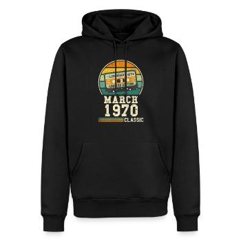 54. Geburtstag März Jahrgang 1970 Geschenkidee - Männer Premium Bio Hoodie - Schwarz - Vorne - Nico (187cm)