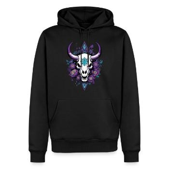 Bull Skull Feder Mandala Spirituelles Design - Männer Premium Bio Hoodie - Schwarz - Vorne - Nico (187cm)