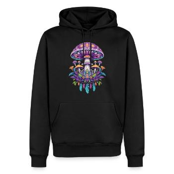 Feder Mandala Pilze Spirituelles Design - Männer Premium Bio Hoodie - Schwarz - Vorne - Nico (187cm)