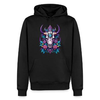 Mandala de plume de crâne de taureau - Sweat à capuche Premium bio Homme - noir - Devant - Nico (187cm)