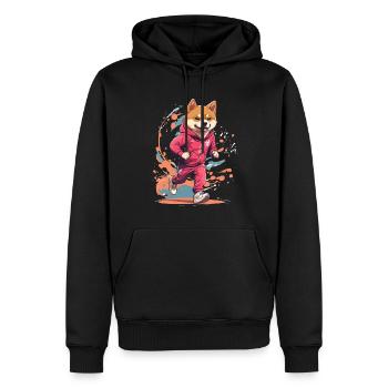 Shiba Dog Streetwear Jogging & Aesthetic Style - Men’s Premium Organic Hoodie - black - Front - Nico (187cm)