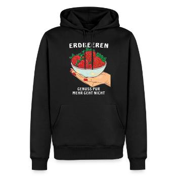 ERDBEEREN GENUSS PUR MEHR GEHT NICHT - Männer Premium Bio Hoodie - Schwarz - Vorne - Nico (187cm)