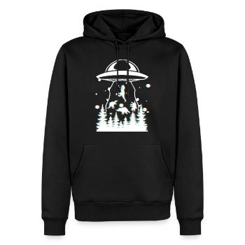 Enlèvement d’OVNI par un dinosaure extraterrestre - Sweat à capuche Premium bio Homme - noir - Devant - Nico (187cm)