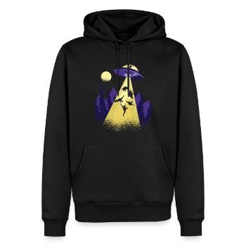 Enlèvement d’OVNI par un dinosaure extraterrestre - Sweat à capuche Premium bio Homme - noir - Devant - Nico (187cm)