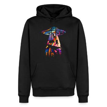 Enlèvement d’OVNI par un dinosaure extraterrestre - Sweat à capuche Premium bio Homme - noir - Devant - Nico (187cm)