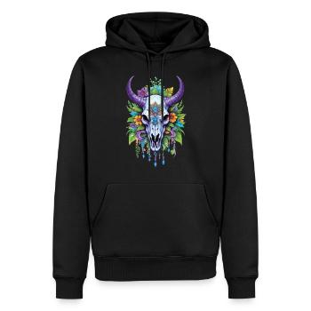 Spirituelles Mandala Mit Bull Skull - Männer Premium Bio Hoodie - Schwarz - Vorne - Nico (187cm)
