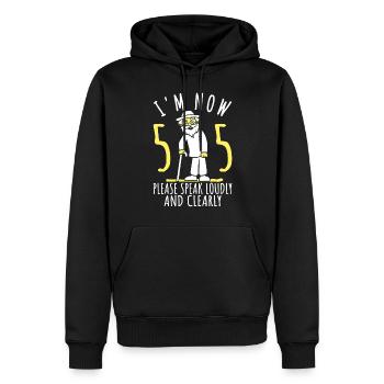 55e anniversaire 55e 55e J’ai maintenant 55 ans - Sweat à capuche Premium bio Homme - noir - Devant - Nico (187cm)