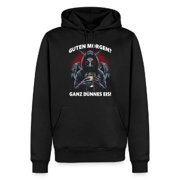 Guten Morgen Ganz Dünnes Eis Mothman Kaffee Spruch - Männer Premium Bio Hoodie - Schwarz - Vorne - Nico (187cm)