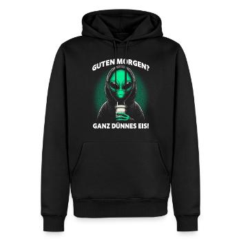 Guten Morgen Ganz Dünnes Eis Alien Kaffee Spruch - Männer Premium Bio Hoodie - Schwarz - Vorne - Nico (187cm)