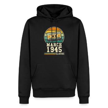 79. Geburtstag März Jahrgang 1945 Geschenkidee - Männer Premium Bio Hoodie - Schwarz - Vorne - Nico (187cm)