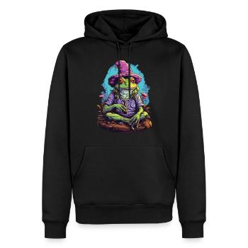 Grenouille Art psychédélique Champignons forestiers Festival de musique - Sweat à capuche Premium bio Homme - noir - Devant - Nico (187cm)